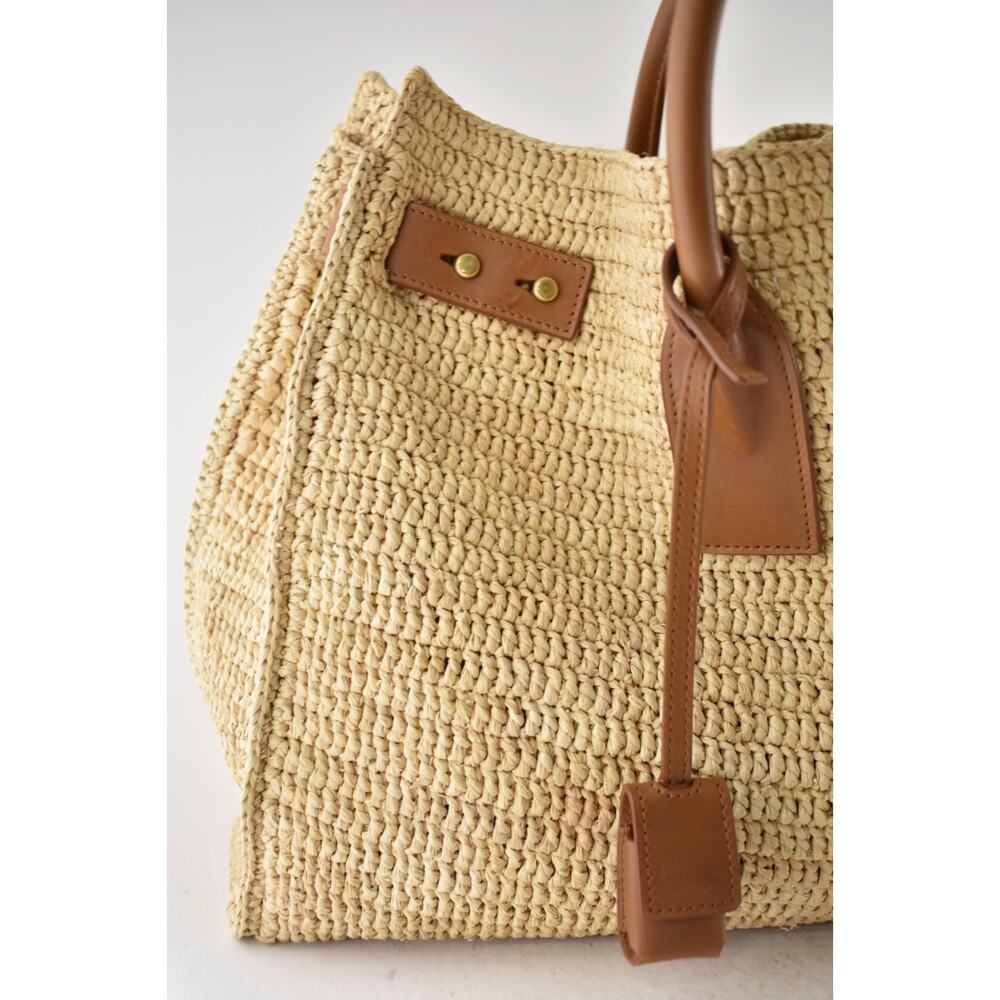 Saint Laurent Medium Sac De Jour Raffia Beige Brown Shoulder Top Handle Tote Bag - Picture 10 of 16